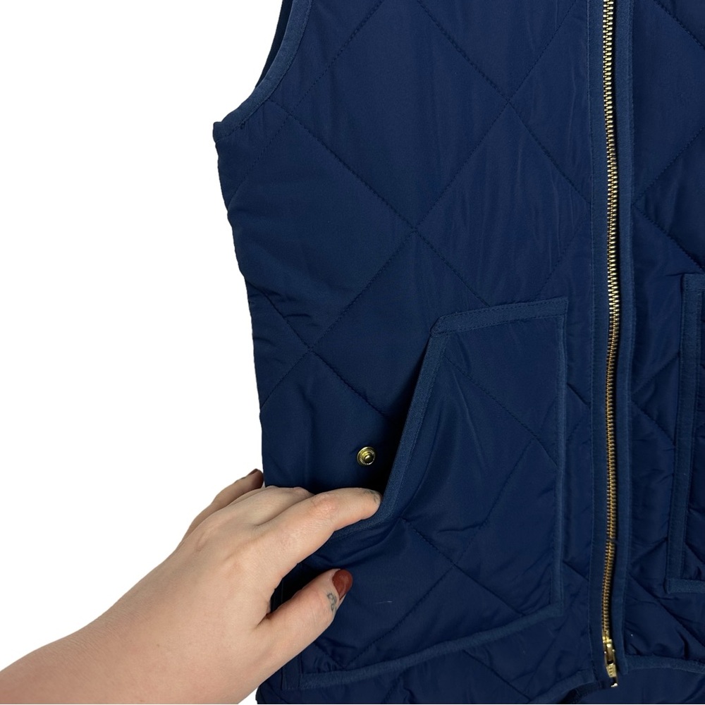 J.Crew Preppy Diamond Quilted Zip Up Mock Neck Preppy Puffer Vest Navy Blue XXS - Picture 9 of 13